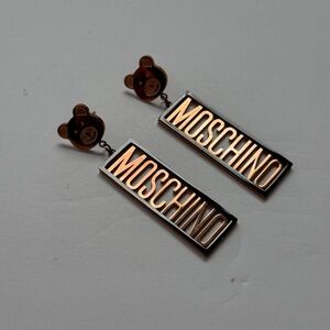 Rose Gold and Silver Logo Drop Earrings with Bear Studs